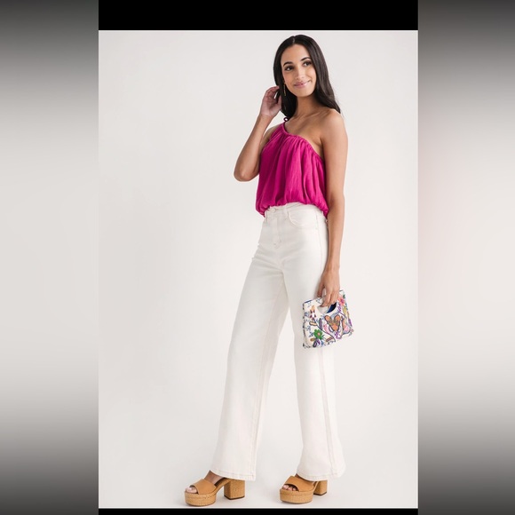 Pink One-Shoulder Women's Top - Picture 2 of 5